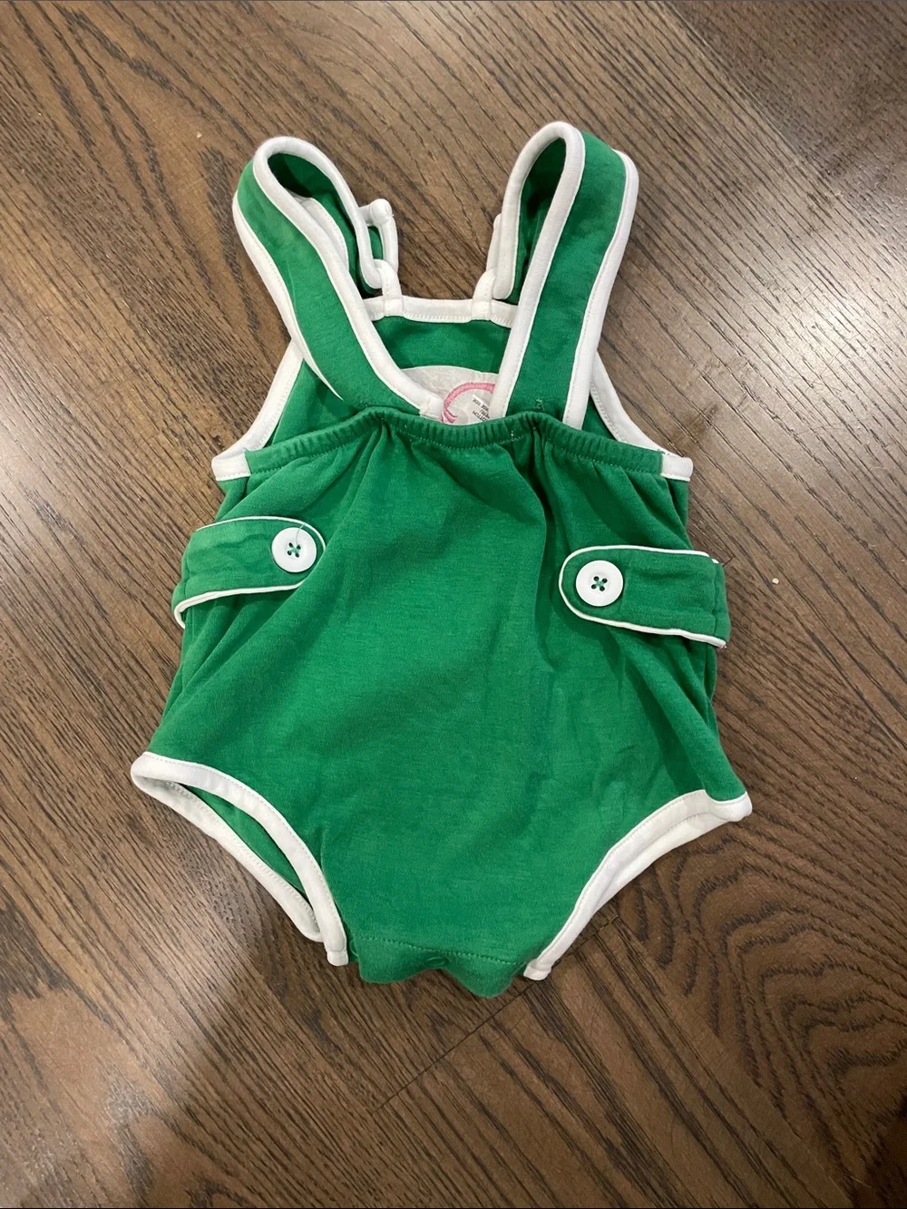 Green Kids Romper with Pink Bow Design